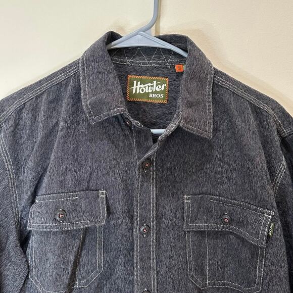 Howler Bros Sz M Tallier Work Short Gray Wash Button Up Thick Longsleeve - Great - Picture 3 of 8